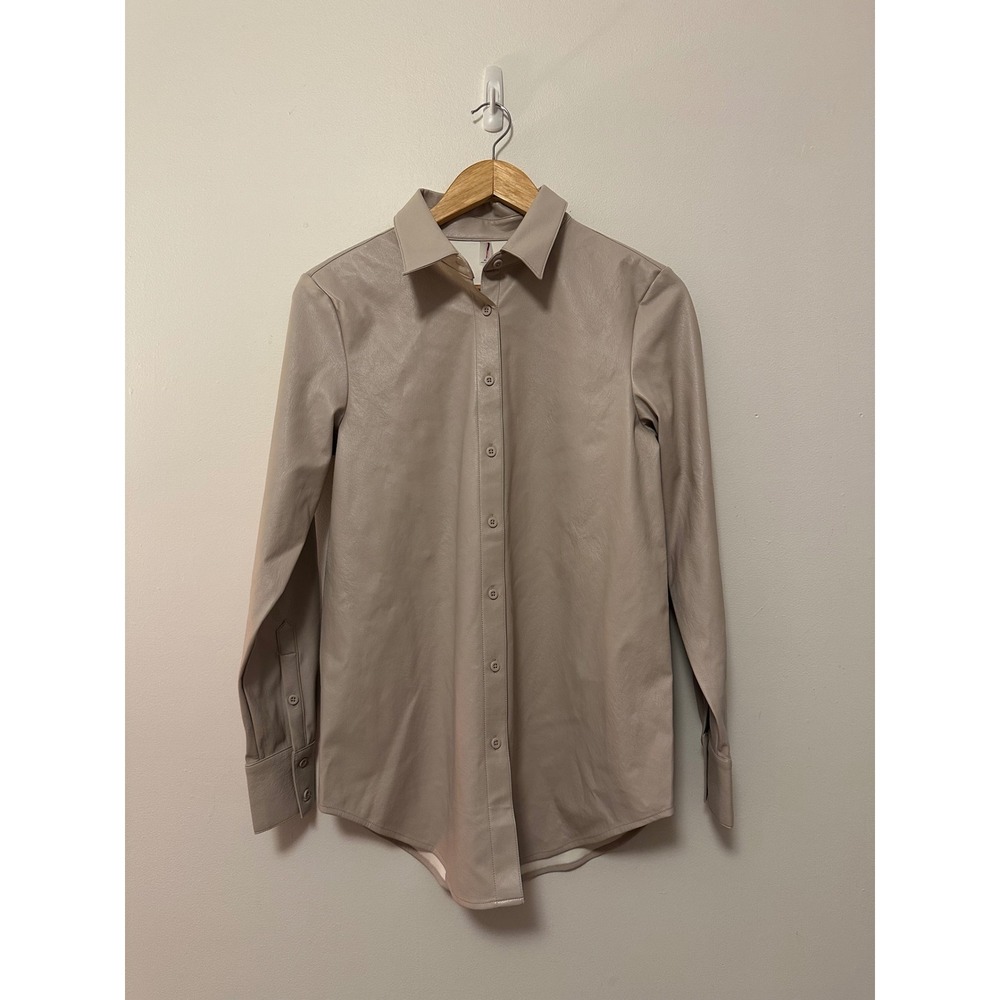 NWT Commando Faux Leather Button Down Shirt in Beige Taupe | Size XS